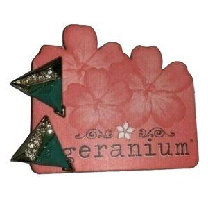 Geranium Earrings Studs Green Gold Rhinestones Triangle Pyramid